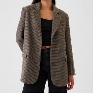 NWT Gap Houndstooth Oversized Blazer Wool Blend Lined - Women's XS Brown